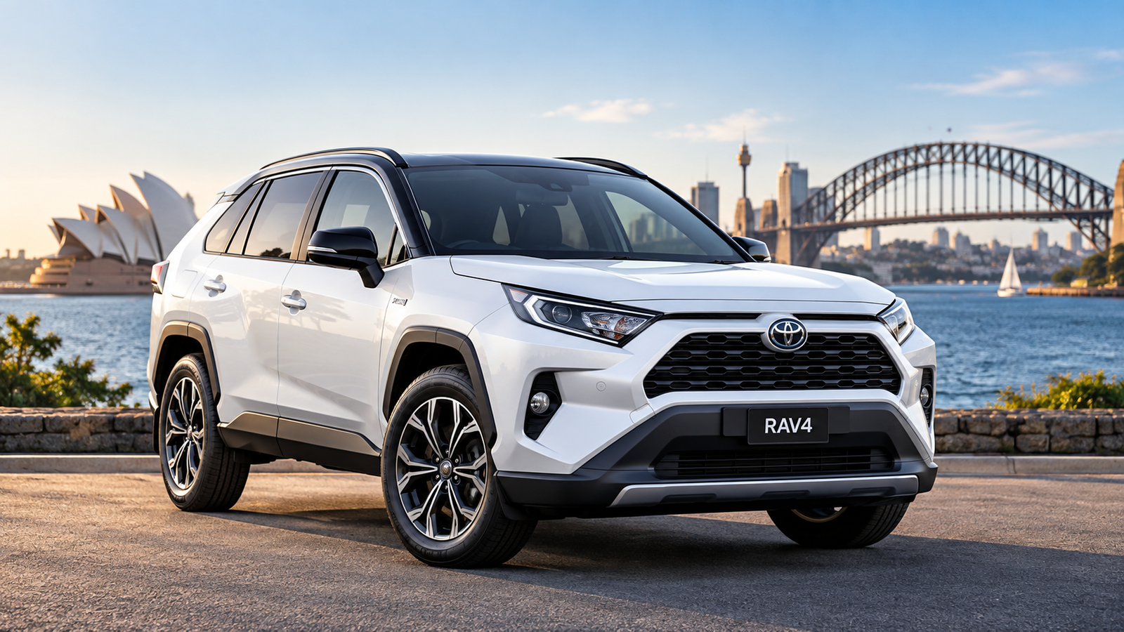 White Toyota RAV4 parked on Sydney Harbour foreshore