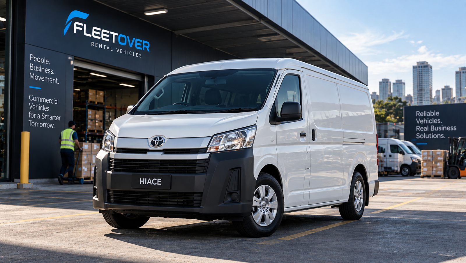 White commercial van loading at an industrial dock