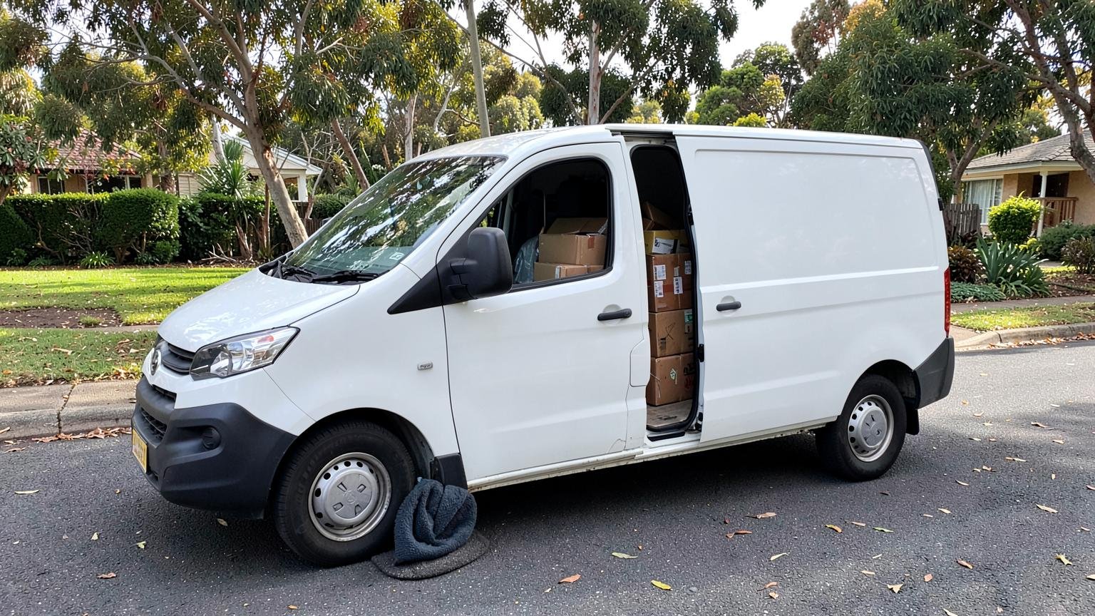 White delivery van loaded with parcels on an Australian suburban street